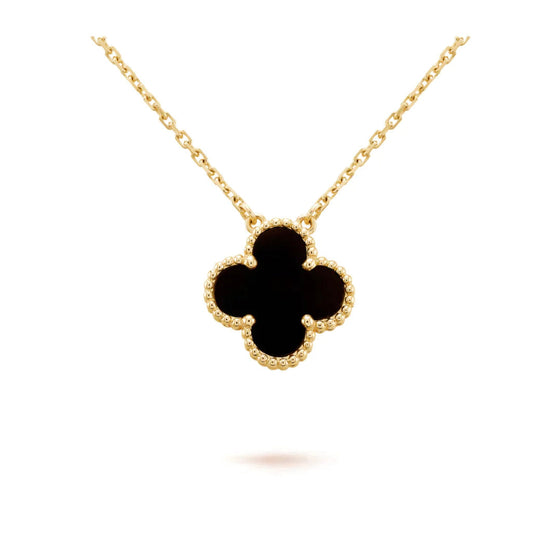 [Clover-Jewelry]CLOVER 15MM BLACK ONYX SINGLE FLOWER NECKLACE