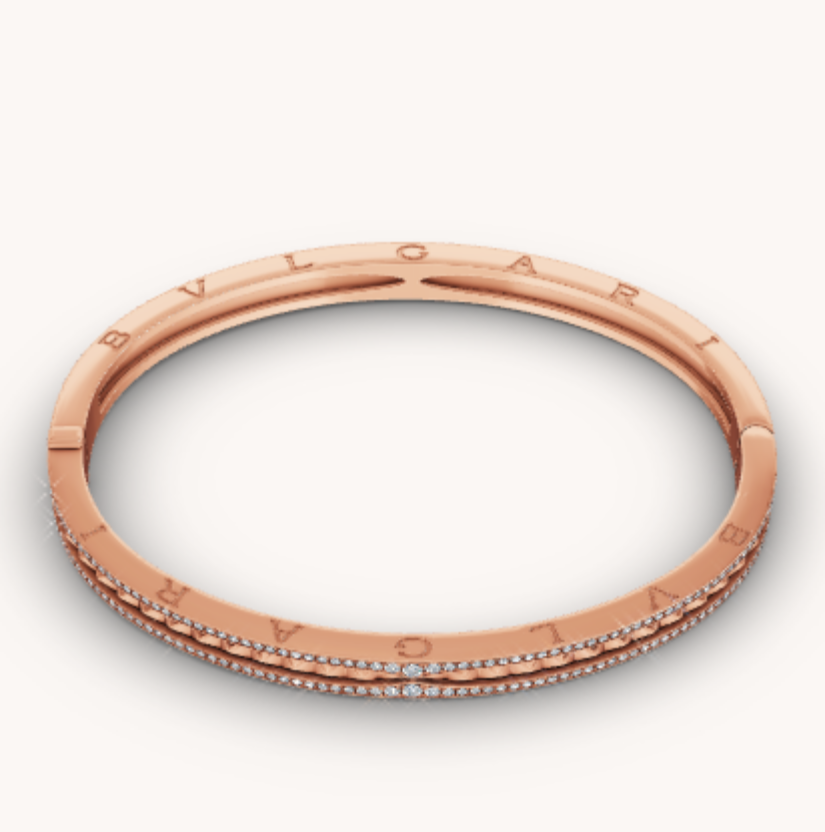 [Clover-Jewelry]ZERO 1 SPIRAL AND PAVED DIAMOND PINK GOLD BRACELET