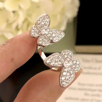 [Clover-Jewelry]TWIN SILVER BUTTERFLY DIAMOND RING