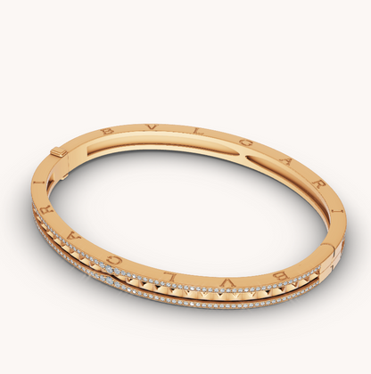 [Clover-Jewelry]ZERO 1 SPIRAL AND PAVED DIAMOND GOLD BRACELET