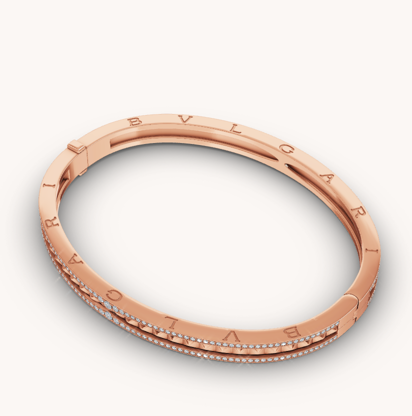 [Clover-Jewelry]ZERO 1 SPIRAL AND PAVED DIAMOND PINK GOLD BRACELET