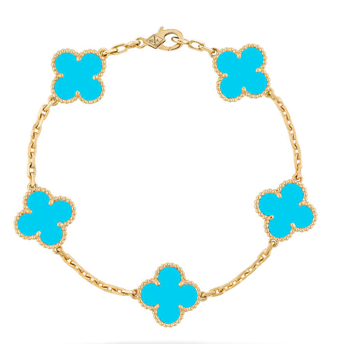 [Clover-Jewelry]CLOVER 5 MOTIFS TURQUOISE BRACELET