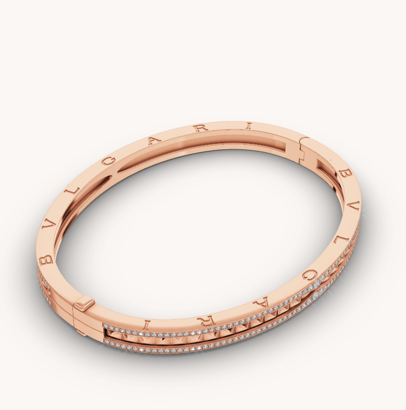 [Clover-Jewelry]ZERO 1 SPIRAL AND PAVED DIAMOND PINK GOLD BRACELET