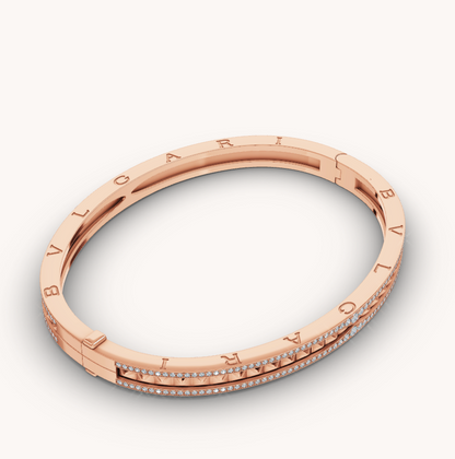 [Clover-Jewelry]ZERO 1 SPIRAL AND PAVED DIAMOND PINK GOLD BRACELET