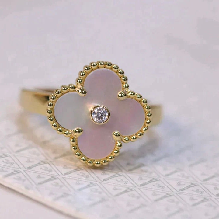 [Clover-Jewelry]CLOVER PINK MOP RING GOLD DIAMOND