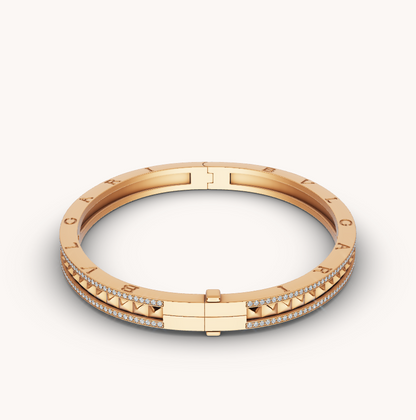 [Clover-Jewelry]ZERO 1 SPIRAL AND PAVED DIAMOND GOLD BRACELET