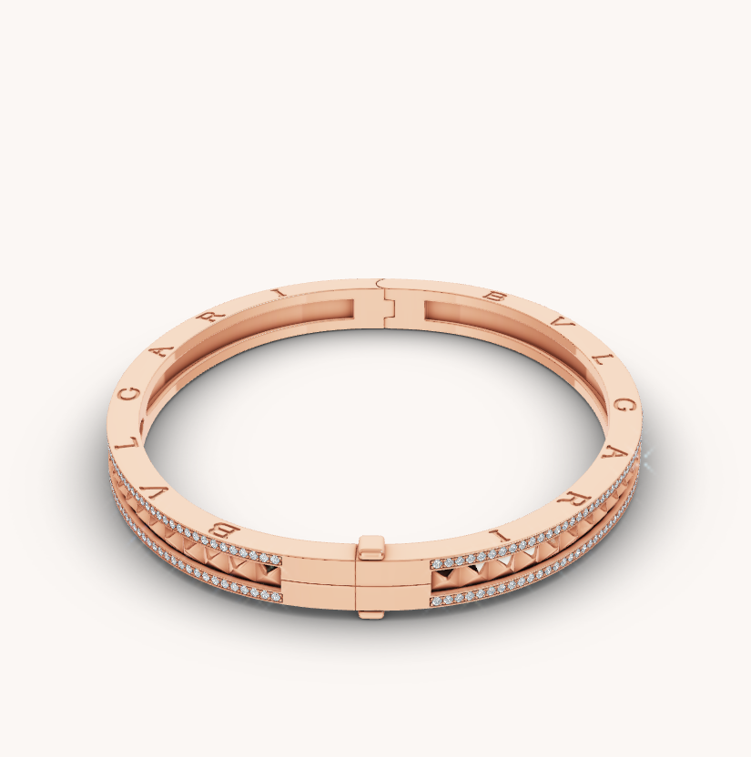 [Clover-Jewelry]ZERO 1 SPIRAL AND PAVED DIAMOND PINK GOLD BRACELET