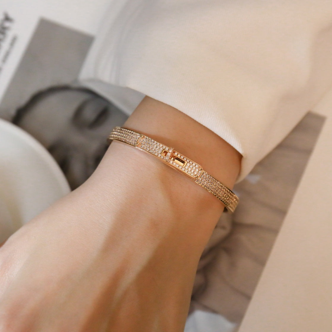 [Clover-Jewelry]KELLY BRACELET DIAMOND PAVED