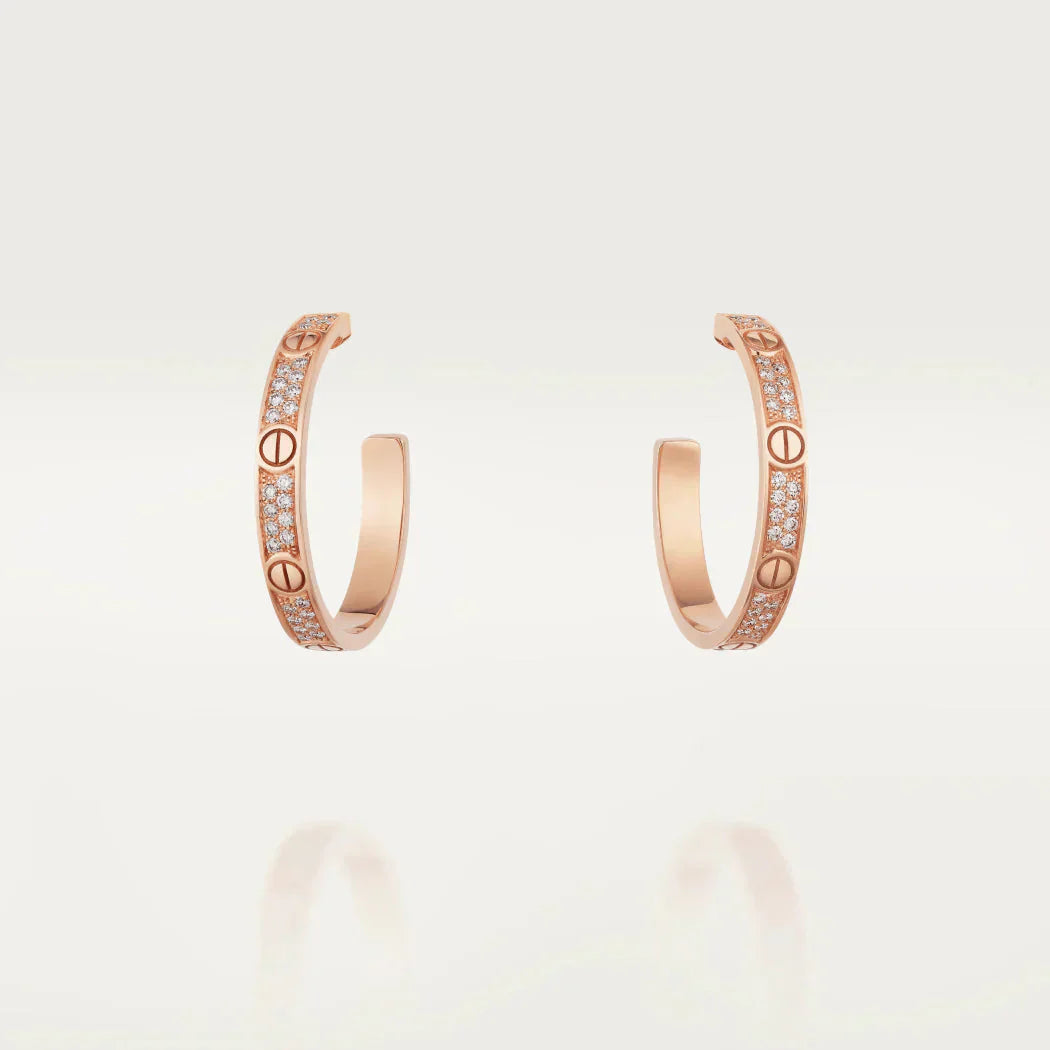 [Clover-Jewelry]LOVE DIAMOND PINK GOLD HOOP EARRINGS