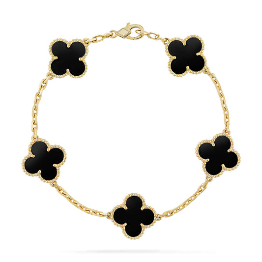 [Clover-Jewelry]CLOVER  5 MOTIFS BLACK ONYX BRACELET