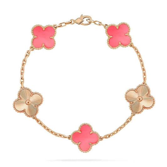 [Clover-Jewelry]CLOVER BRACELET 5 MOTIF PINK AND PINK GOLD