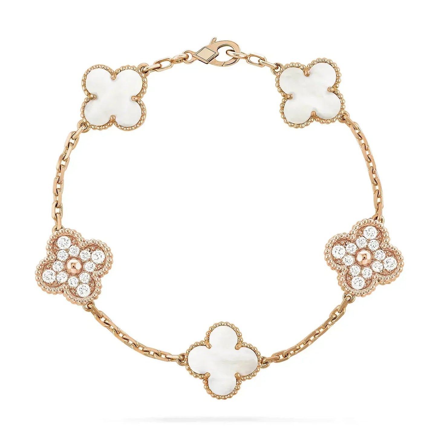 [Clover-Jewelry]CLOVER BRACELET 5 MOTIF WHITE MOP DIAMOND