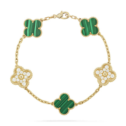 [Clover-Jewelry]CLOVER  5 MOTIF MALACHITE DIAMOND BRACELET