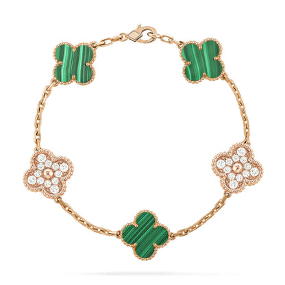 [Clover-Jewelry]CLOVER  5 MOTIF MALACHITE DIAMOND BRACELET