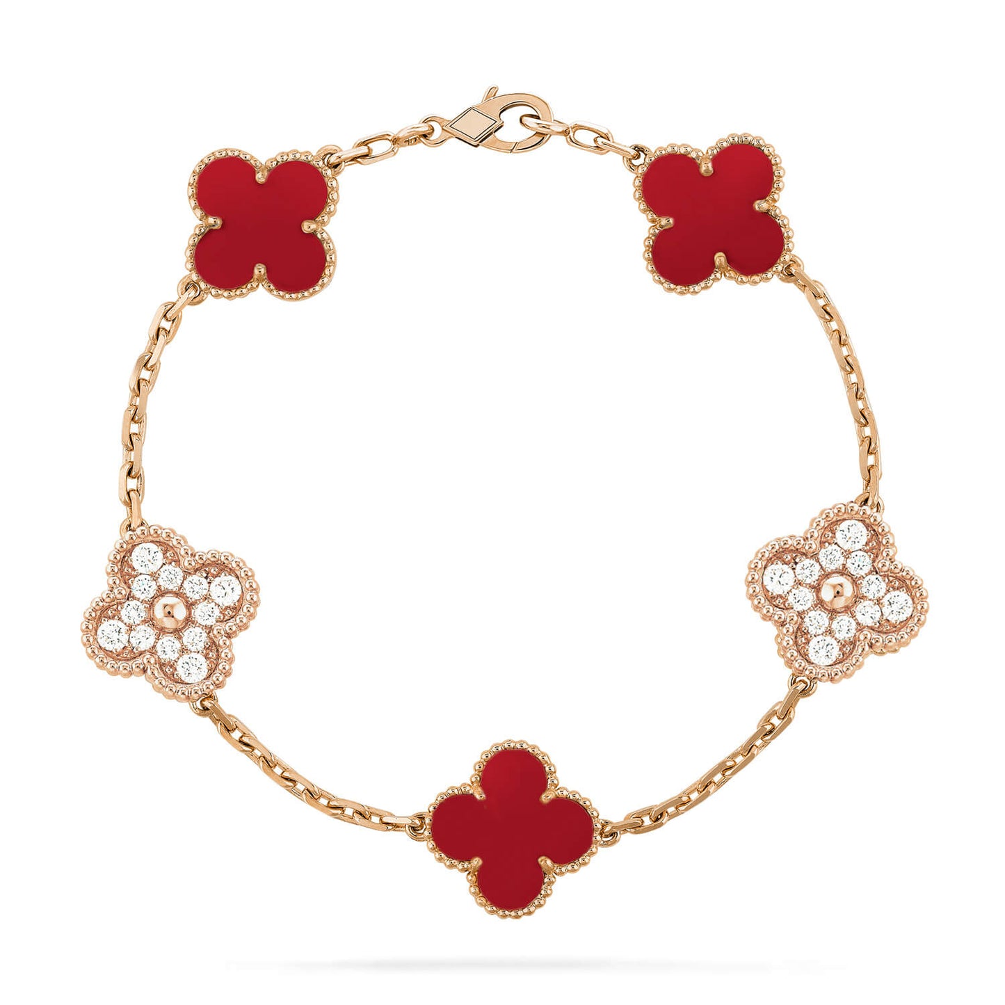 [Clover-Jewelry]CLOVER 5 MOTIFS CARNELIAN DIAMOND BRACELET