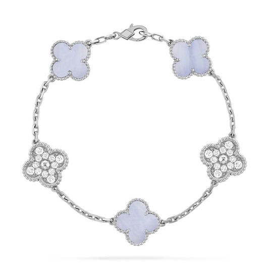 [Clover-Jewelry]CLOVER  5 MOTIF DIAMOND PURPLE CHALCEDONY BRACELET SILVER