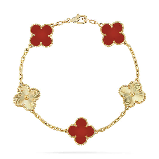 [Clover-Jewelry]CLOVER  5 MOTIFS CARNELIAN GOLD BRACELET