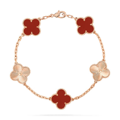 [Clover-Jewelry]CLOVER  5 MOTIFS CARNELIAN GOLD BRACELET