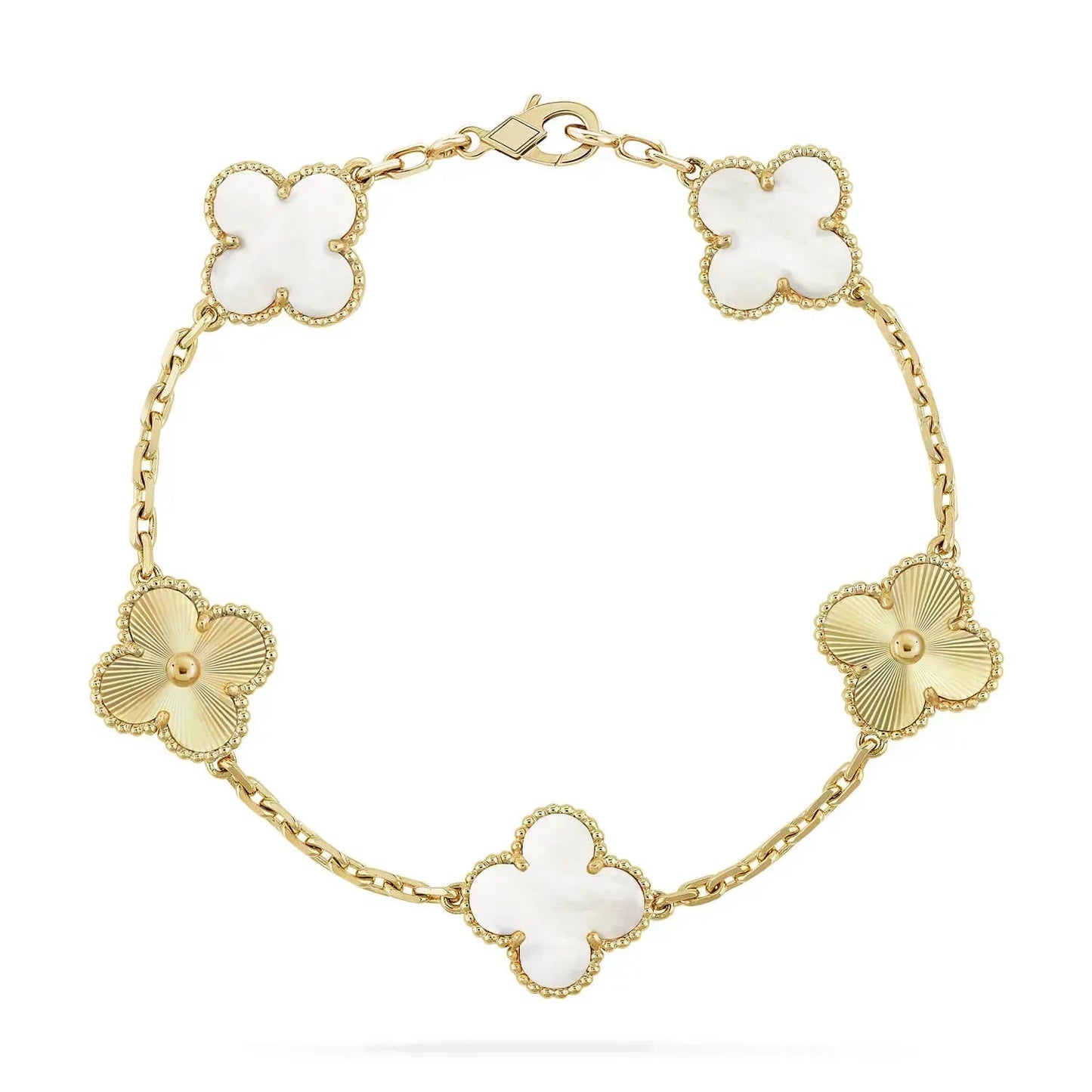 [Clover-Jewelry]CLOVER BRACELET 5 MOTIF WHITE MOP PINK GOLD