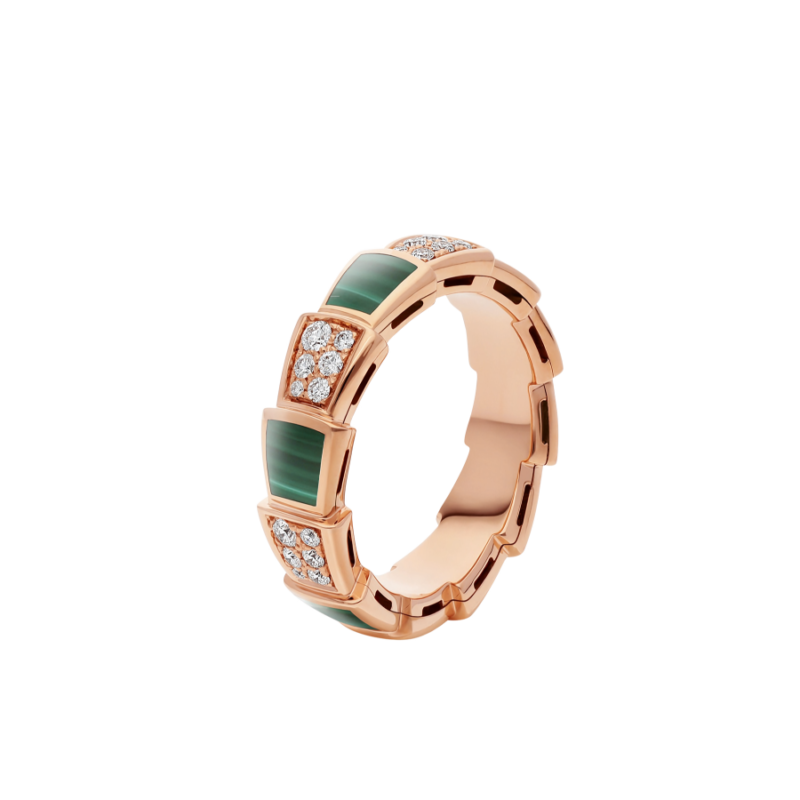 [Clover-Jewelry]SERPENTI RING PINK GOLD MALACHITE DIAMOND PAVED 4MM