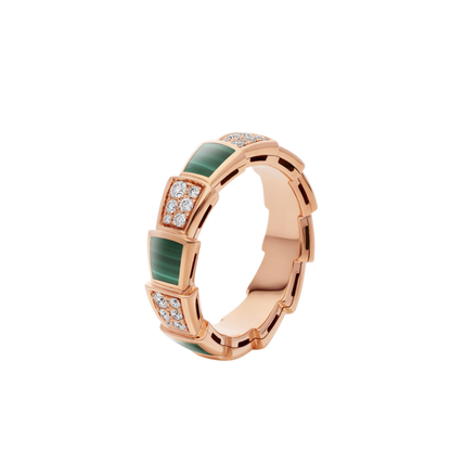 [Clover-Jewelry]SERPENTI RING PINK GOLD MALACHITE DIAMOND PAVED 4MM