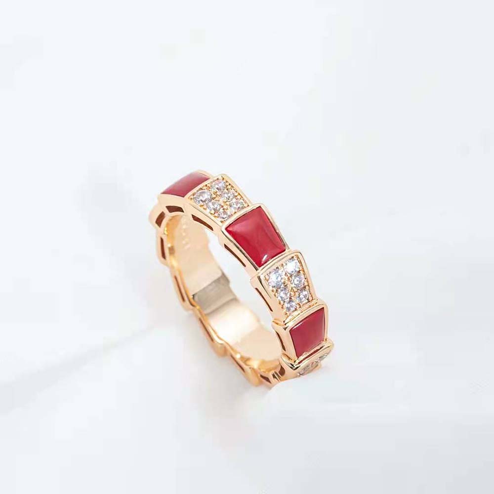 [Clover-Jewelry]SERPENTI RING PINK GOLD CARNELIAN DIAMOND PAVED 4MM