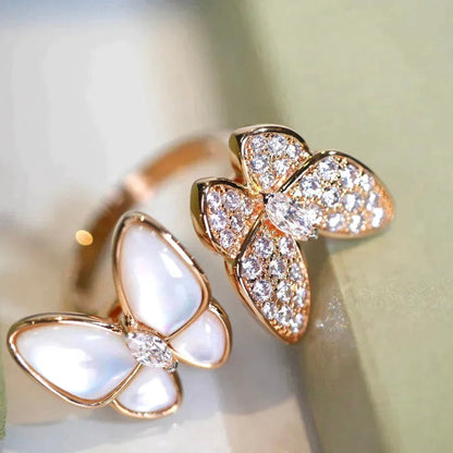 [Clover-Jewelry]TWIN BUTTERFLY DIAMOND MOP RING