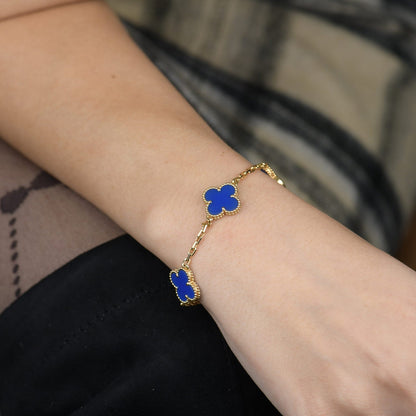 [Clover-Jewelry]CLOVER 5 MOTIFS BLUE AGATE BRACELET