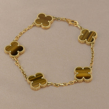 [Clover-Jewelry]CLOVER  5 MOTIFS TIGER EYE BRACELET