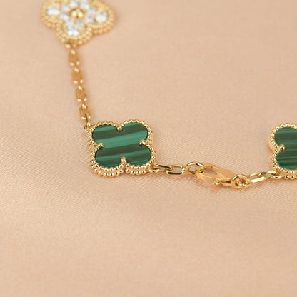 [Clover-Jewelry]CLOVER  5 MOTIF MALACHITE DIAMOND BRACELET