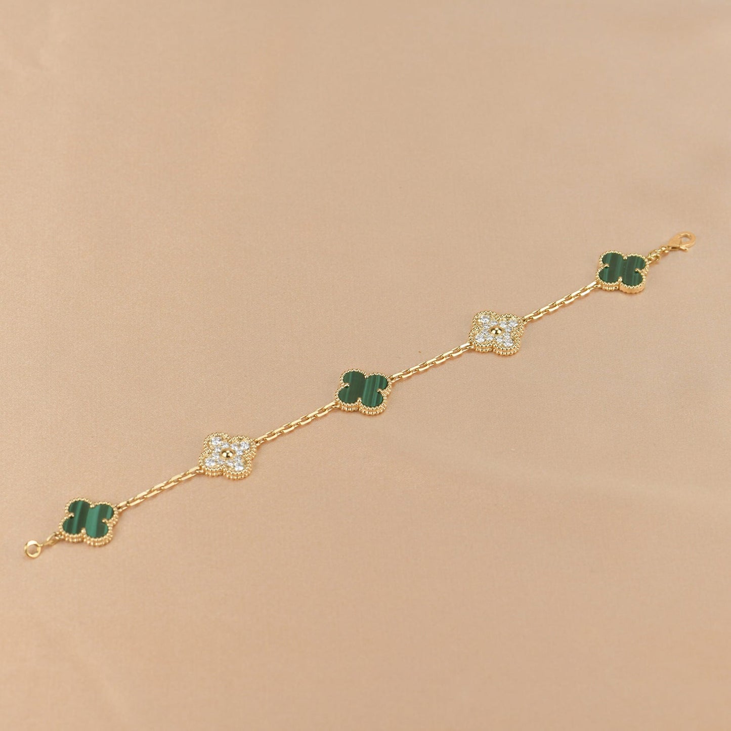 [Clover-Jewelry]CLOVER  5 MOTIF MALACHITE DIAMOND BRACELET