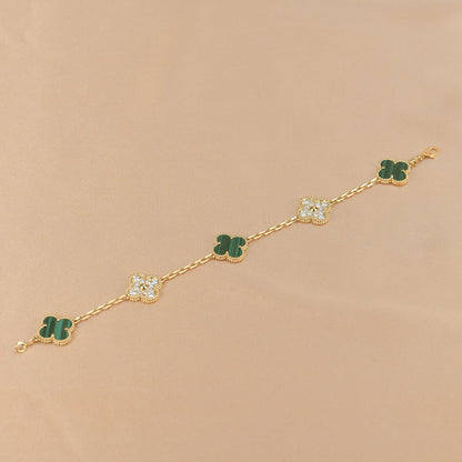 [Clover-Jewelry]CLOVER  5 MOTIF MALACHITE DIAMOND BRACELET