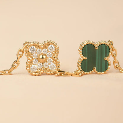 [Clover-Jewelry]CLOVER  5 MOTIF MALACHITE DIAMOND BRACELET