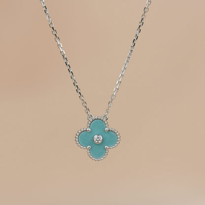 [Clover-Jewelry]CLOVER 15MM DIAMOND SVRES PORCELAIN  NECKLACE SILVER