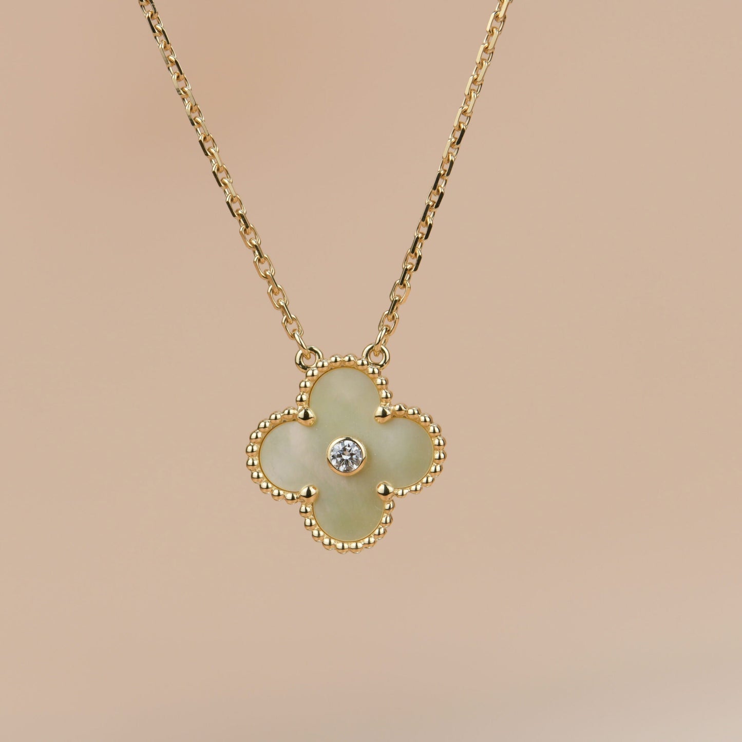 [Clover-Jewelry]CLOVER 15MM DIAMOND GOLD MOTHER OF PEARL NECKLACE