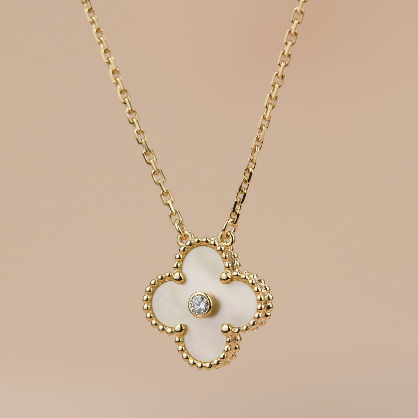 [Clover-Jewelry]CLOVER 15MM DIAMOND GOLD MOTHER OF PEARL NECKLACE