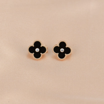 [Clover-Jewelry]CLOVER MEDIUM 1 MOTIFS ONYX DIAMOND EARRINGS