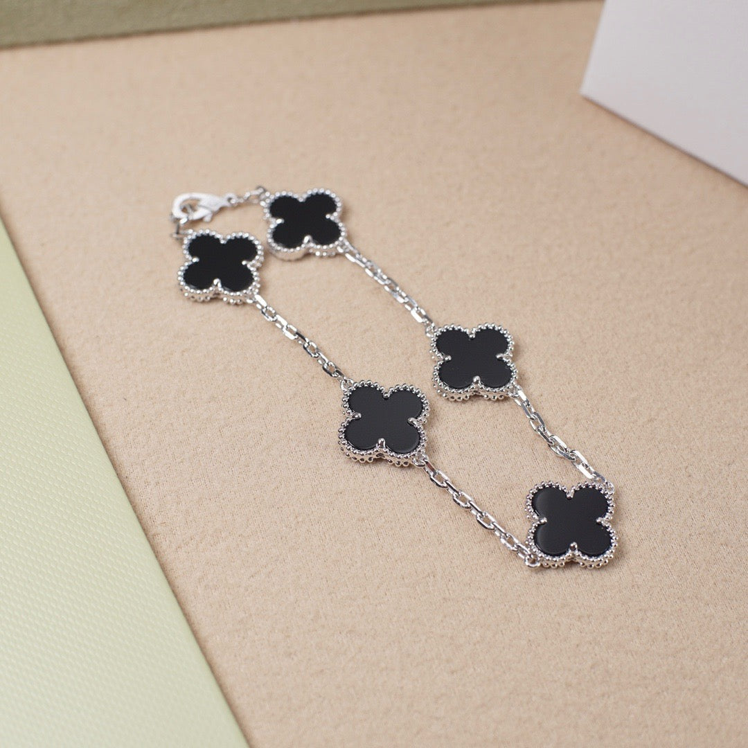 [Clover-Jewelry]CLOVER 5 MOTIF ONYXS  BRACELET SILVER