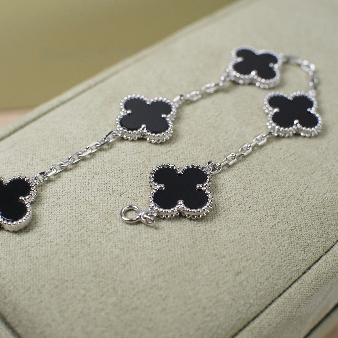 [Clover-Jewelry]CLOVER 5 MOTIF ONYXS  BRACELET SILVER