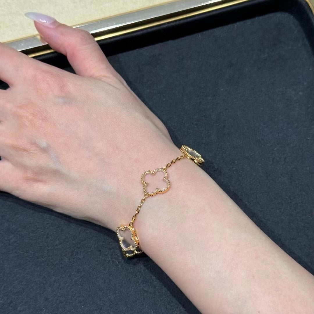 [Clover-Jewelry]CLOVER 5 MOTIF ROCK CRYSTAL PINK GOLD BRACELET