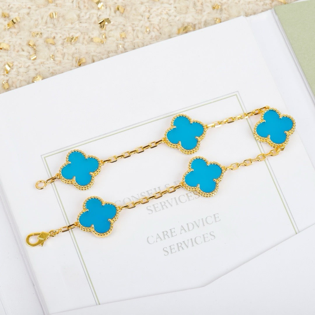 [Clover-Jewelry]CLOVER 5 MOTIFS TURQUOISE BRACELET