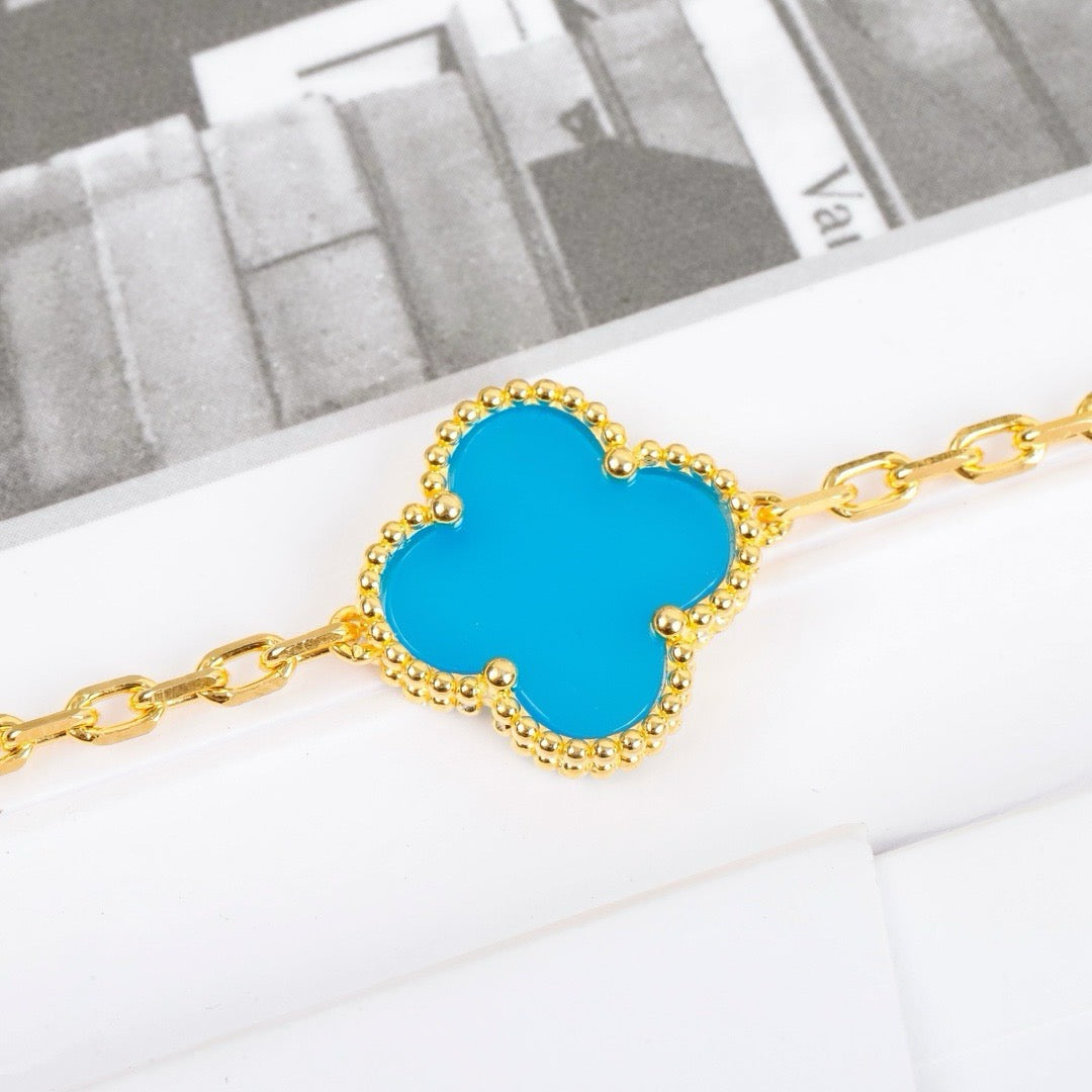 [Clover-Jewelry]CLOVER 5 MOTIFS TURQUOISE BRACELET