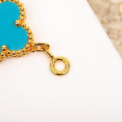 [Clover-Jewelry]CLOVER 5 MOTIF TURQUOISE DIAMOND GOLD BRACELET