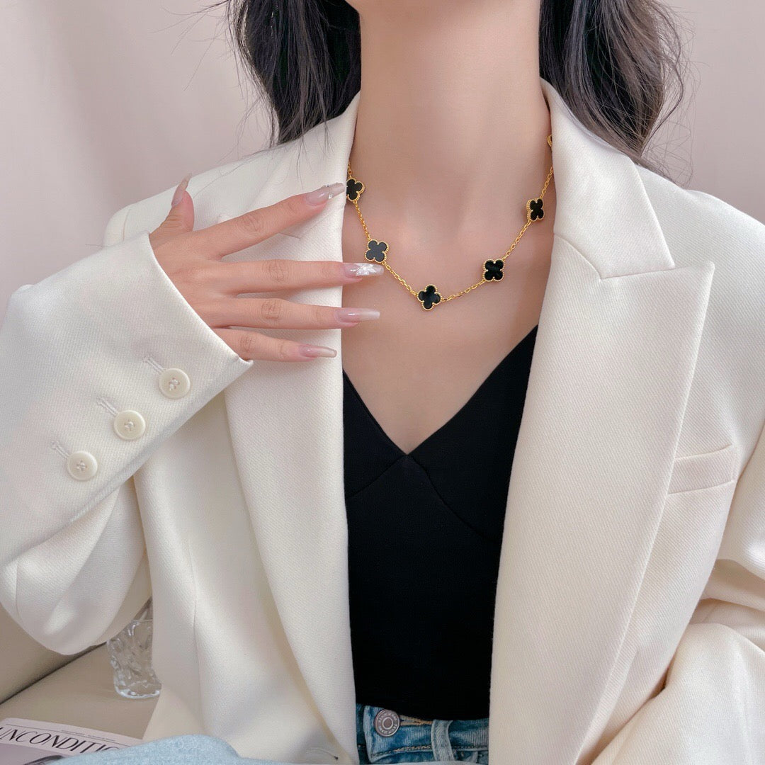 [Clover-Jewelry]CLOVER 10 MOTIFS ONYX NECKLACE