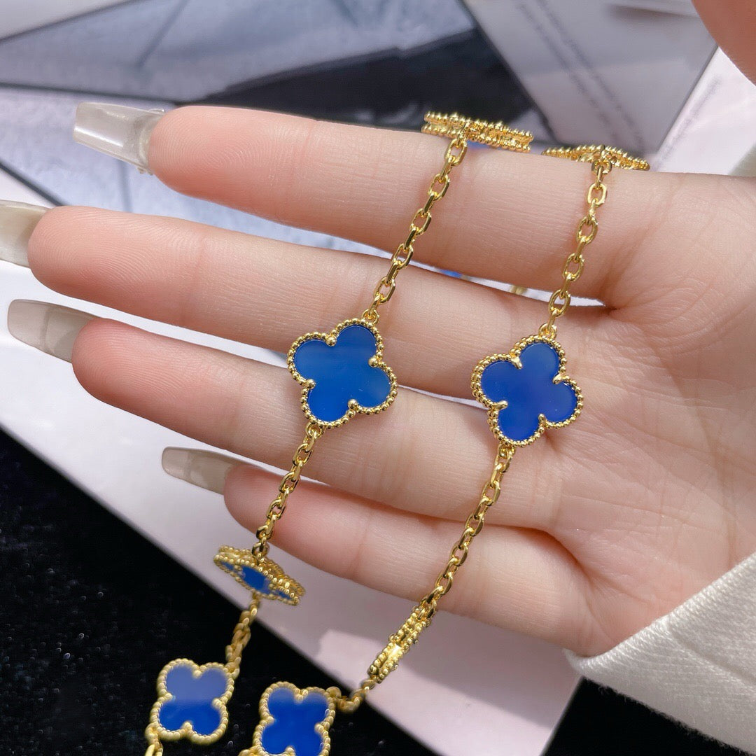 [Clover-Jewelry]CLOVER 10 MOTIFS BLUE AGATE NECKLACE