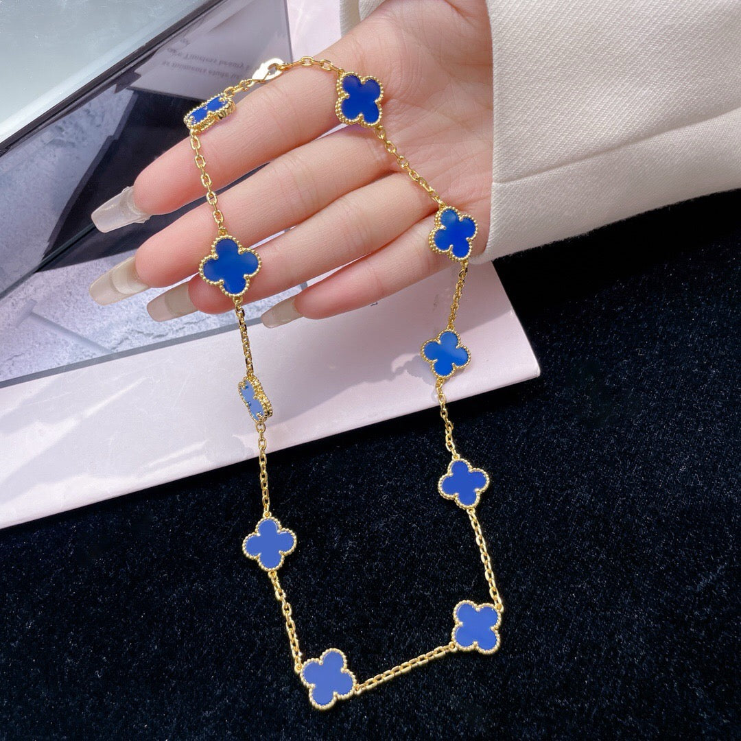 [Clover-Jewelry]CLOVER 10 MOTIFS BLUE AGATE NECKLACE