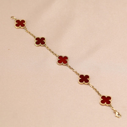 [Clover-Jewelry]CLOVER 5 MOTIFS RED AGATE  BRACELET