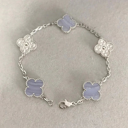 [Clover-Jewelry]CLOVER  5 MOTIF DIAMOND PURPLE CHALCEDONY BRACELET SILVER