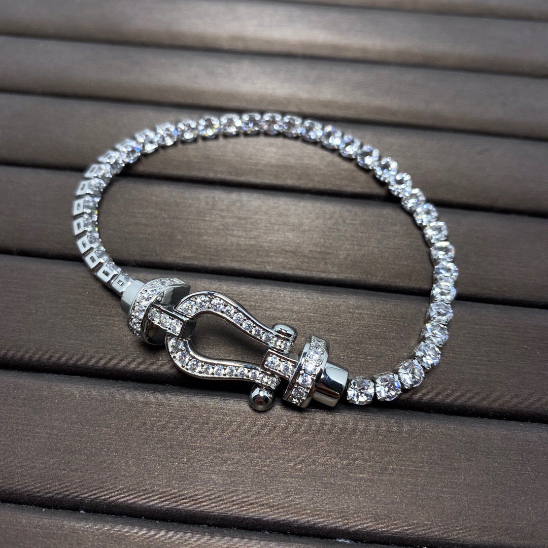 [Clover-Jewelry]FORCE  LARGE HORSESHOE FULL DIAMOND TENNIS BRACELET