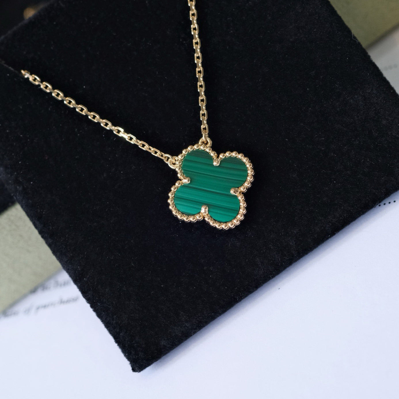 [Clover-Jewelry]CLOVER 15MM MALACHITE SINGLE FLOWER  NECKLACE